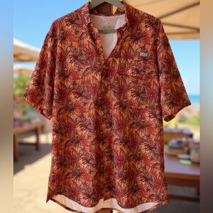 OCEAN COAST XXL MENS HAWAIIAN SHIRT MOISTURE WICK ORANGE  BUTTON DOWN SS POCKET